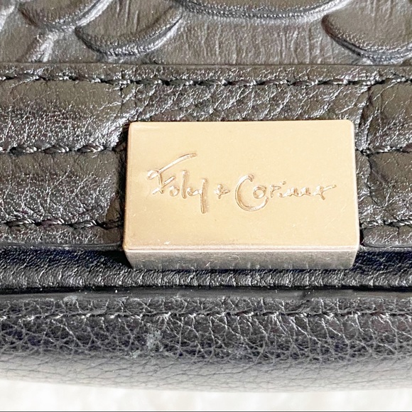 Foley + Corinna Plated Mini Leather Chain Crocodile Small Crossbody Bag Black - Picture 3 of 16